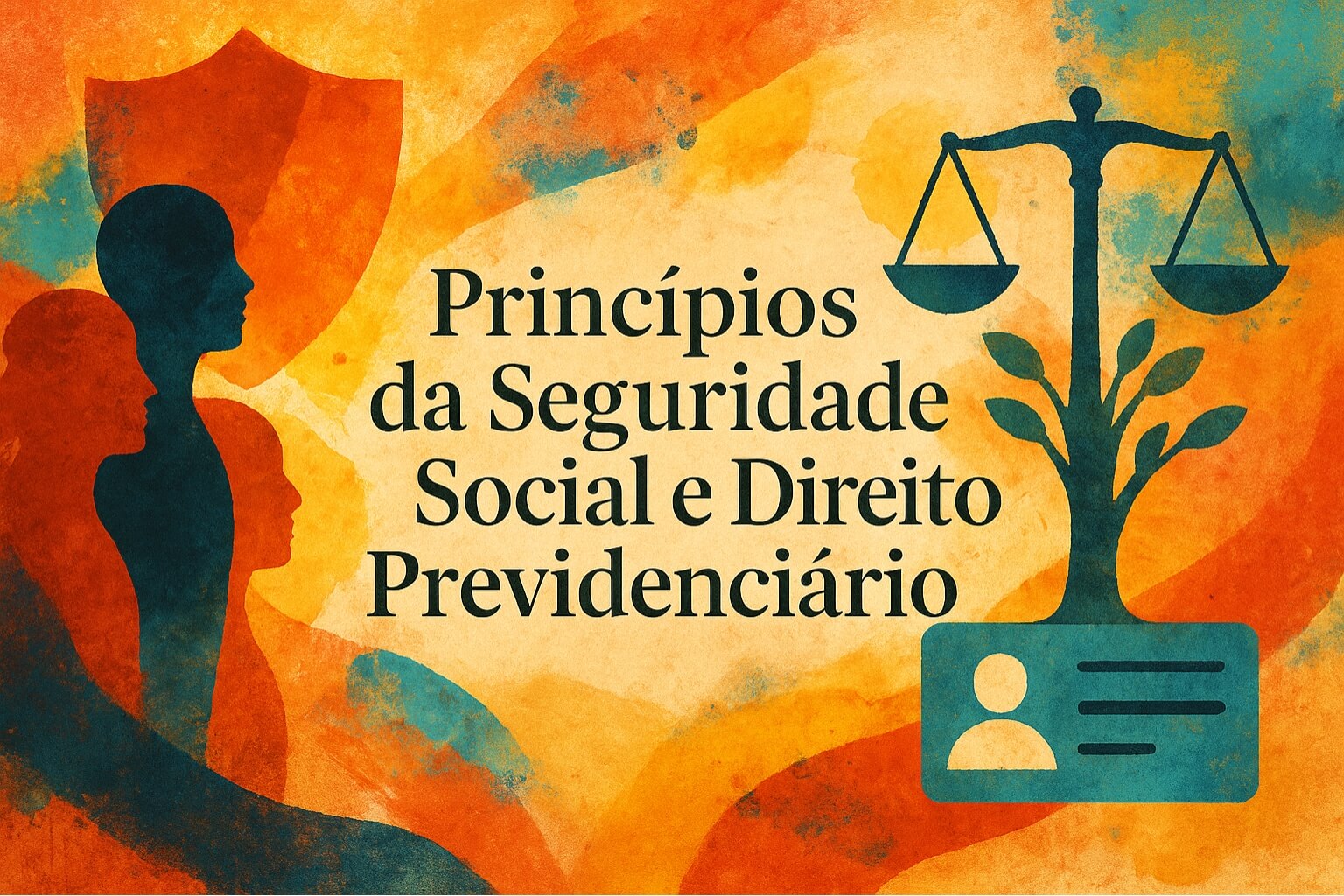 Imagem de uma pintura bem colorida em tons alaranjados, onde tem uma árvore e o topo da árvore é a balança da justiça